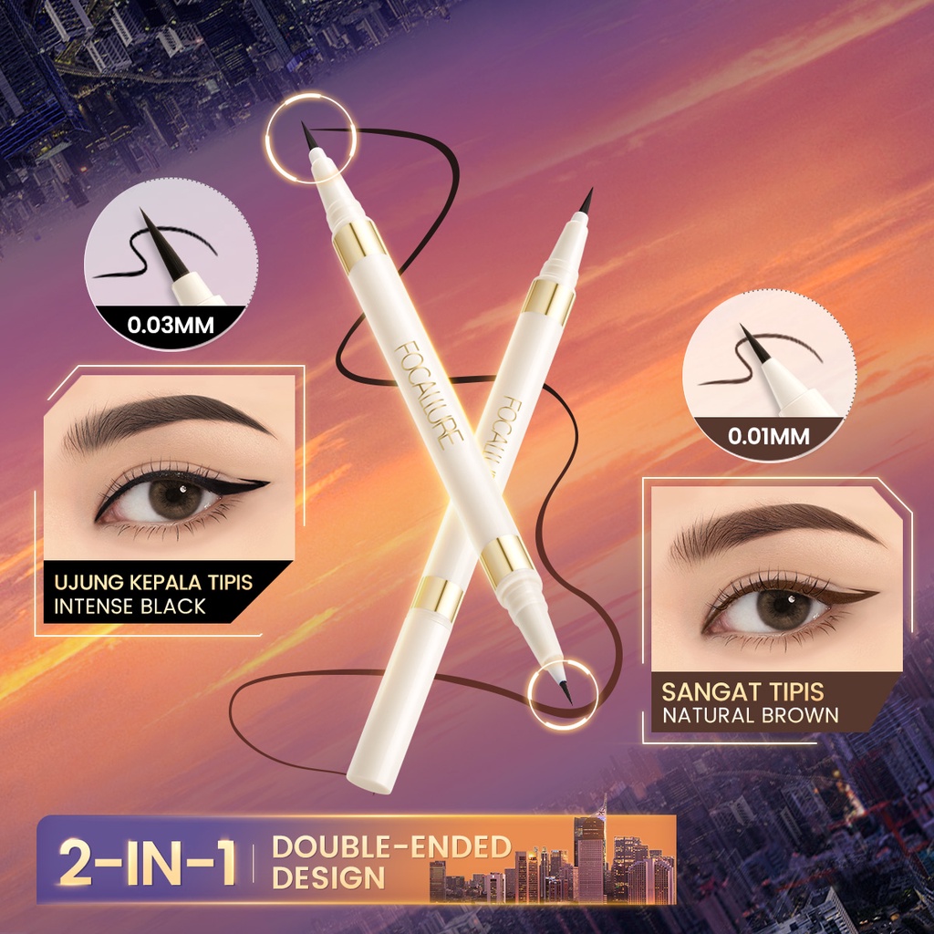 FOCALLURE 2-in-1 Waterproof Liquid Eyeliner 0.01mm Fine Tip Quick Dry Waterproof Long-last Double Head Eyeliner