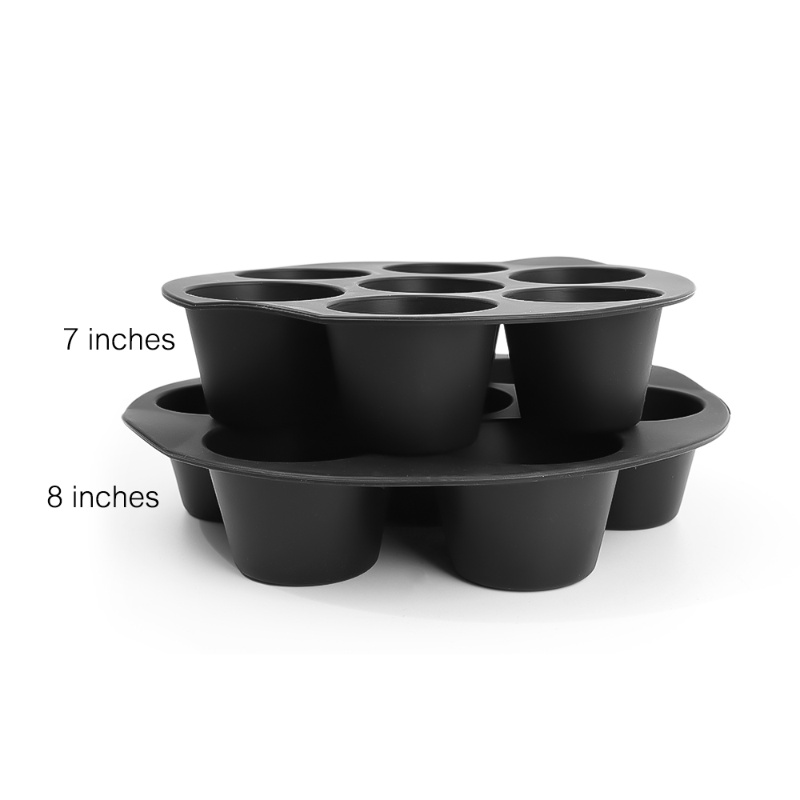 7per8inch Bulat Untuk Pastry Microwave Oven Baking Tray Non-stick Food Grade Silicone Pot Muffin Kue Cup Mold Baking Air Fryer Reusable 7lubang Alat Masak Oven Microwave Dapur