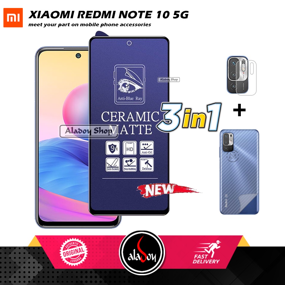 PAKET 3IN1 Anti Gores Blue Matte Anti Glare Xiaomi Redmi Note 10 5G + Tempered Glass Camera dan Skin Carbon