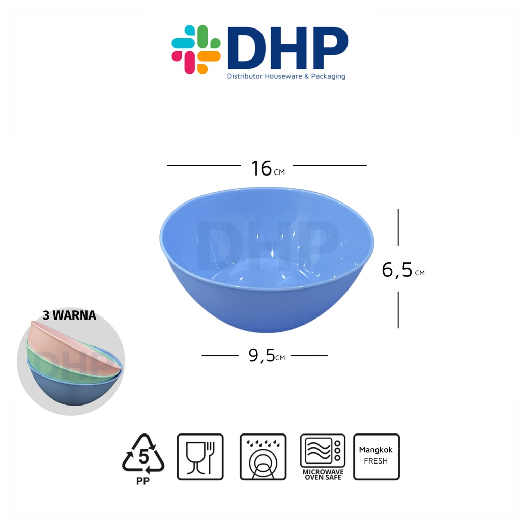 Mangkok Fresh BULAT KMP (D=16cm) Besar Warna Warni Plastik Tebal Mangkuk Makan