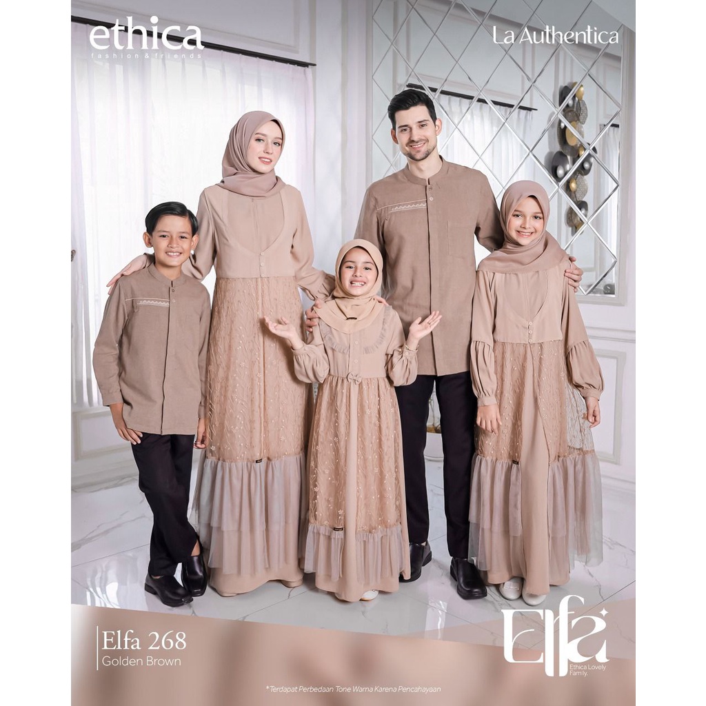 Ethica Sarimbit Keluarga Couple Gamis & Koko Elfa 268 Golden Brown