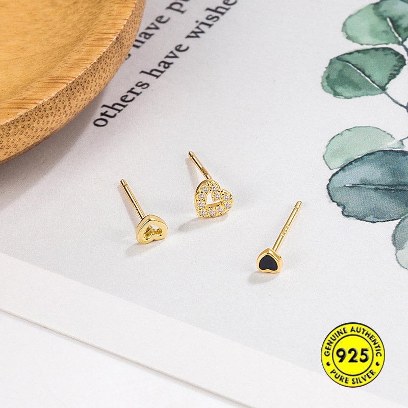 18k Emas K Berlian Cinta Hati Stud Earrings Wanita Kecil Indah Mini Telinga Tulang Stud U1160