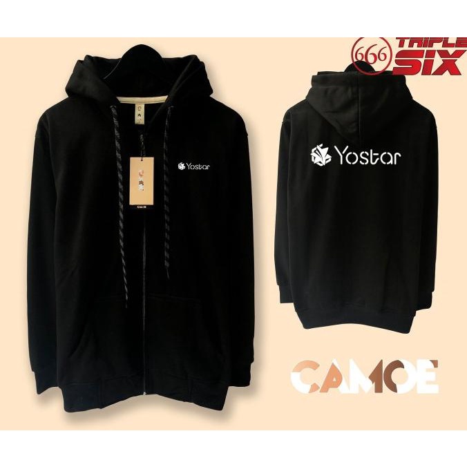 Jacket Yostar Arknights Sweater Hoodie Pria Bahan Fleece Sablon Polyflex Zipper Resleting Depan