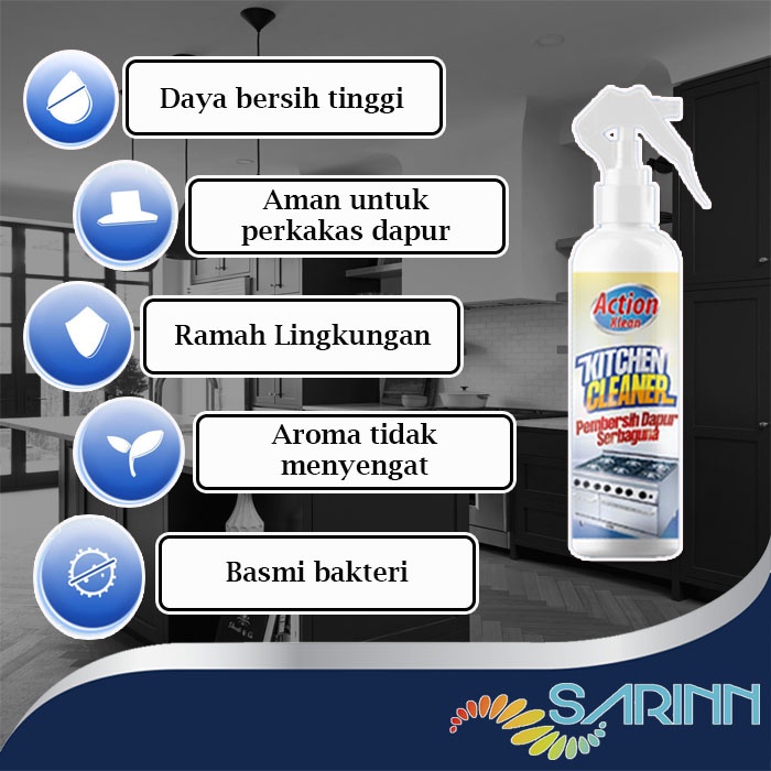 Pembersih dapur kompor oven microwave noda lemak minyak kerak gosong Action Klean Kitchen Cleaner 200ml kemasan spray