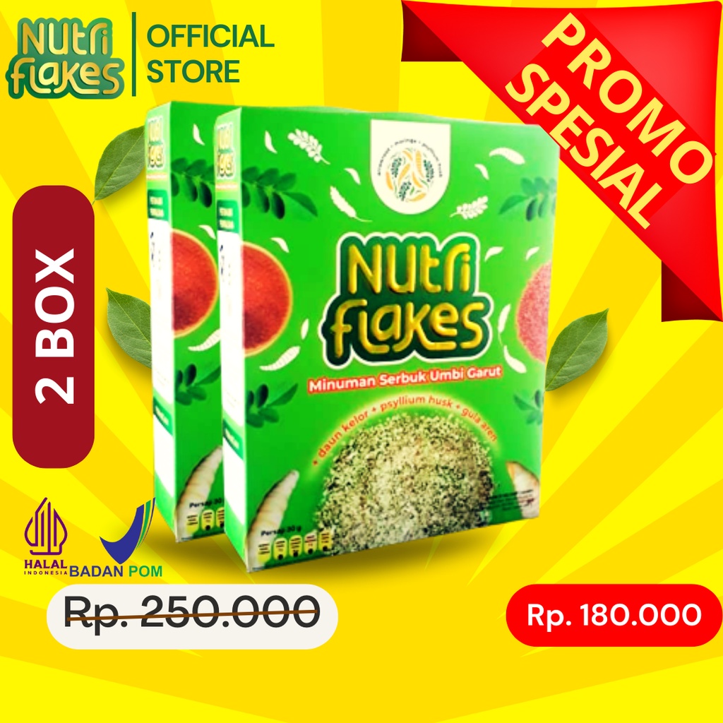 

[2 BOX] NUTRIFLAKES SEREAL UMBI GARUT WITH PSYILIUM HUSK & DAUN KELOR ATASI ASAM LAMBUNG GERD RADANG USUS TANPA EFEK SAMPING HERBAL2x 280gr