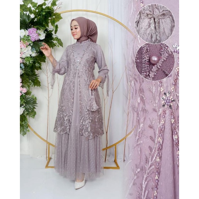 Permata Olshop / Kebaya Gamis Ayudia JN / Gamis Brukat Tulle Modern Terbaru /Kebaya Kondangan /Gamis Pesta Mewah / Gamis Modern / Gamis Payet