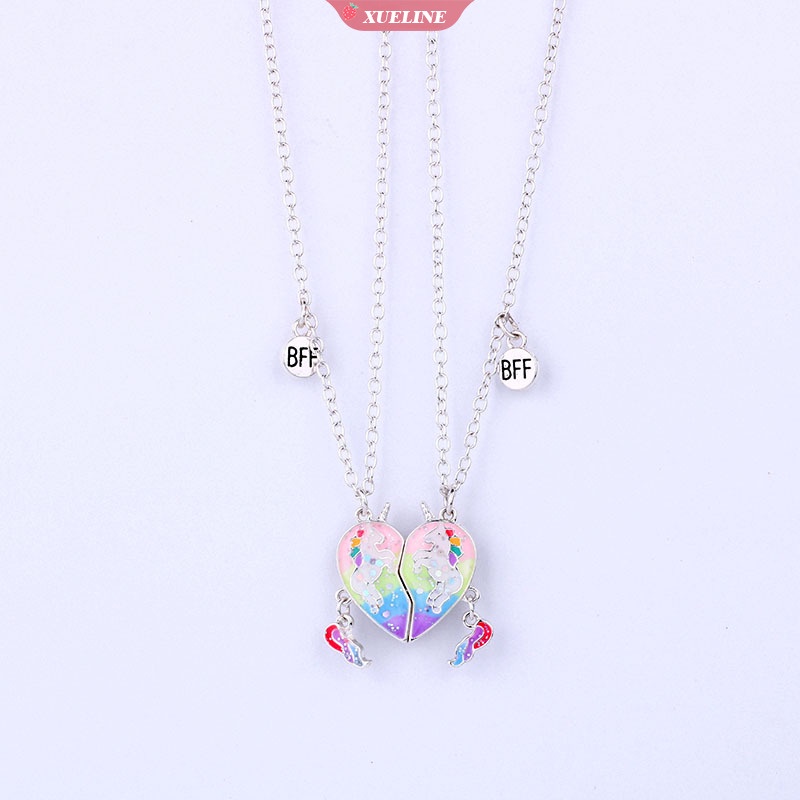 Lucu Romantis Pelangi unicorn lady forever best friend Kalung Manis Warna-Warni Berbentuk Hati Kalung Ganda Hadiah Ulang Tahun Untuk Perempuan [ZXL]