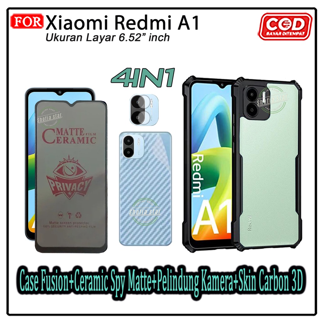 PAKET 4IN1 Case Xiaomi Redmi A1 A2 12c 10 2022 10A 10C 9C Softcase Fusion Shockproof  Transparan Casing