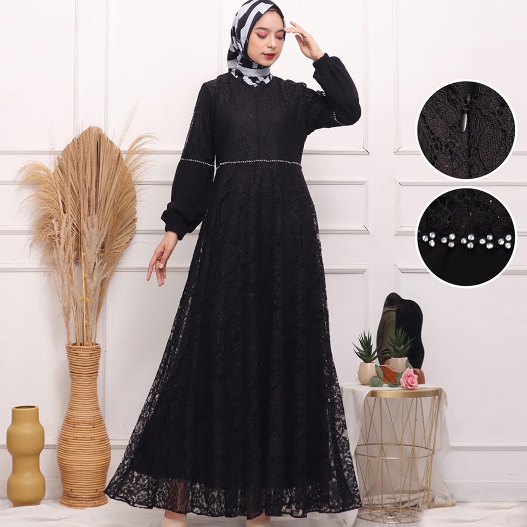 KKUM OFFICIAL Gamis Hitam SUPER JUMBO Polos Baju Lebaran Jetblack Busana Muslim Abaya Arab Hijab Dress Turki Brukat Wanita Terbaru