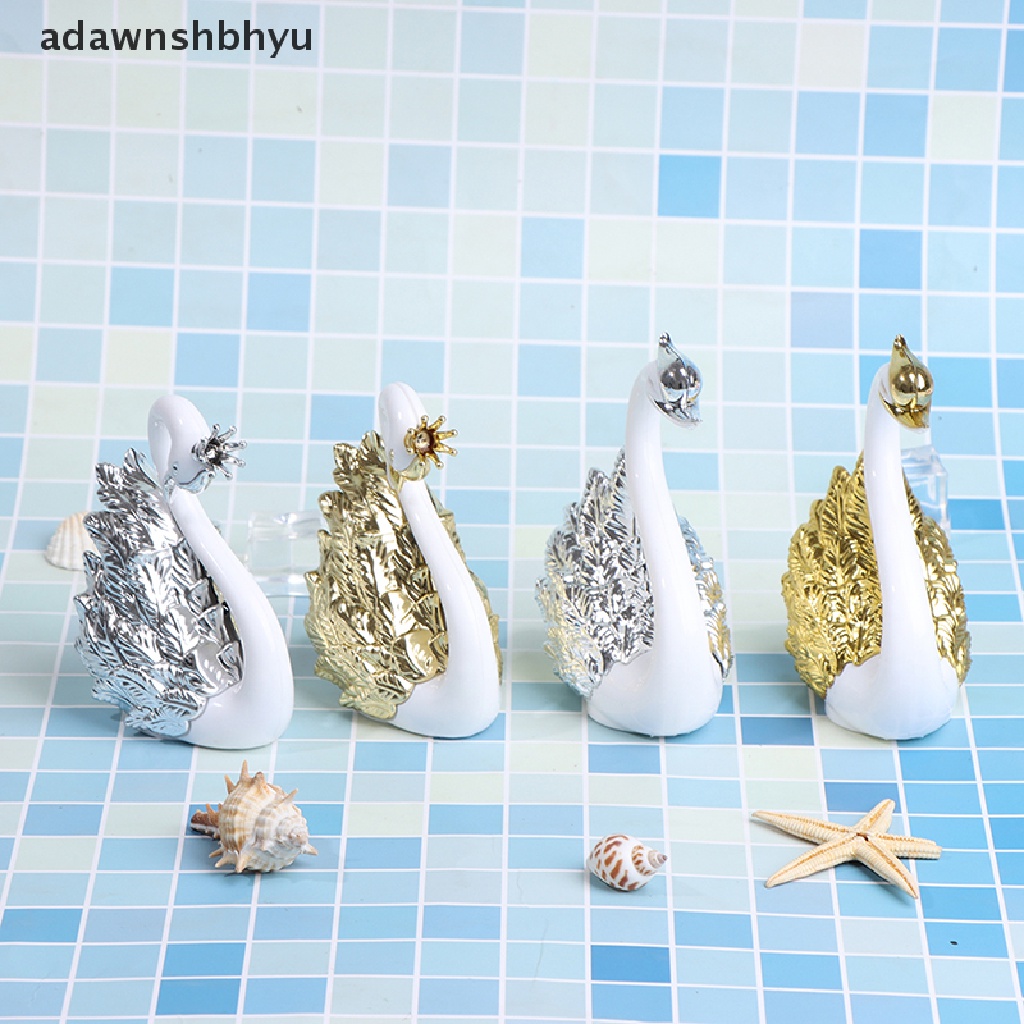 Adawnshbhyu 2 Pcs Romantis Mahkota Swan Cake Topper Kue Dessert Kue Dekorasi Ornamen Perlengkapan ID