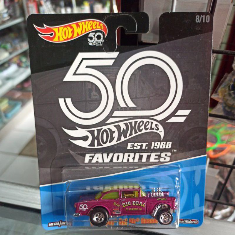 Hotwheels 55 chevy bel air gasser pink ban karet