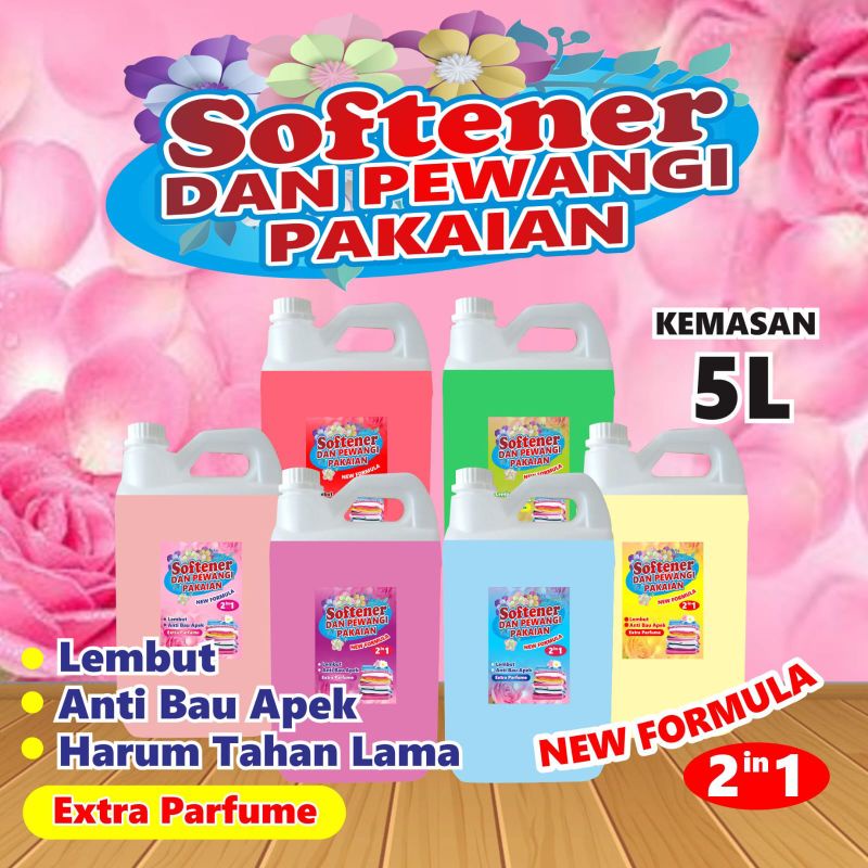 Softener / Pelembut dan Pewangi Pakaian aneka aroma wangi segar kemasan jurigen 5 liter