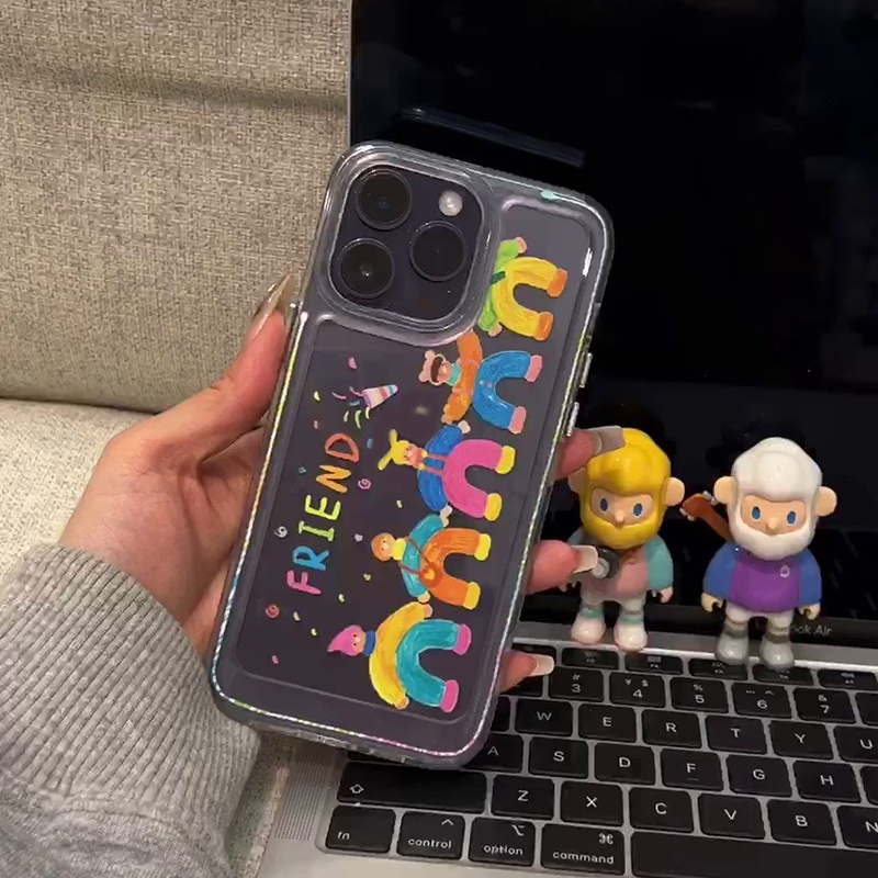 IPHONE Cute Rainbow People Shockproof Soft Phone Case Kompatibel Untuk Iphone14 13 11 12 Pro XS Max X XR 78 6 6S Plus Casing Transparan TPU Cover