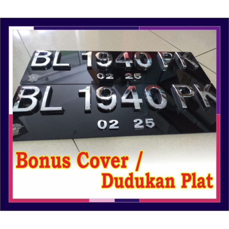 Plat Mobil Timbul  Mewah Chrome/Set - 7 cm