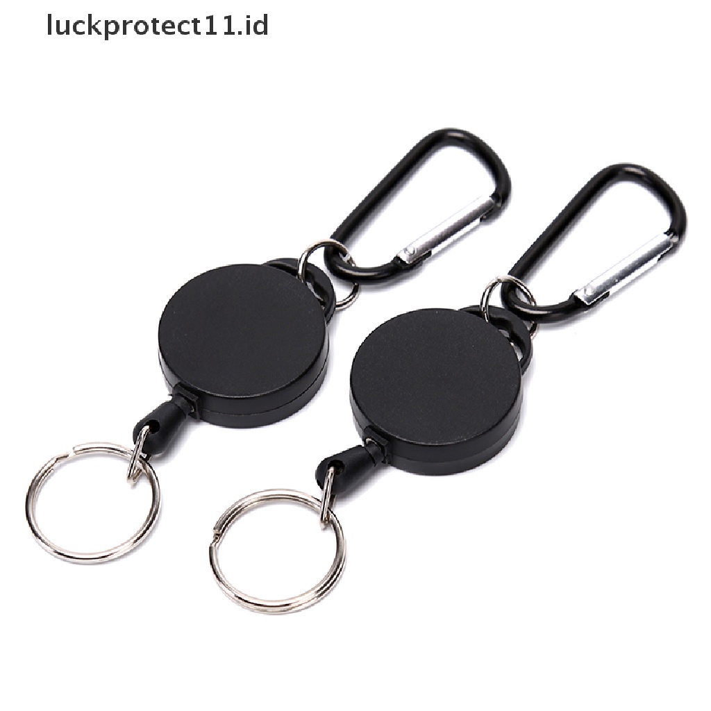 /Fashion Hot// Fashion// Gulungan Gantungan Kunci Ditarik Hitam Kabel Baja Recoil Belt Gantungan Kunci Badge Holder.