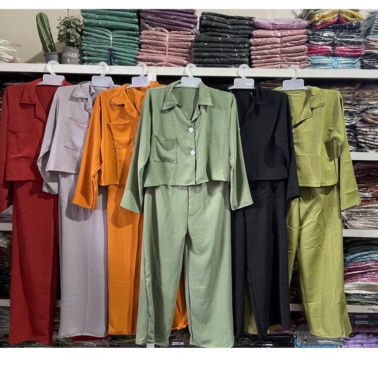 Paling Laris ONE SET CROP TOP BLEZER || KEMEJA CROP CRINGKLE || SET WANITA