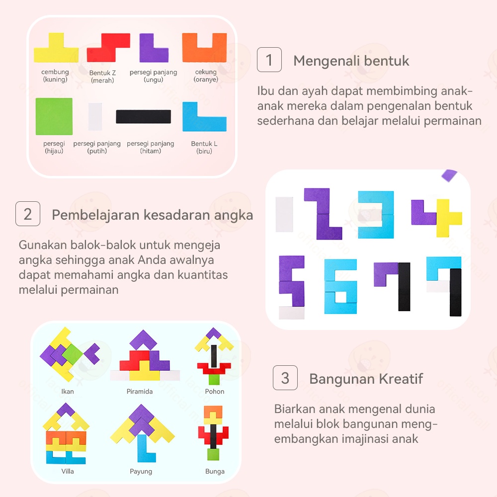 Poney Puzzle tetris kayu mainan edukasi tetris block toys Puzzle bentuk geometri