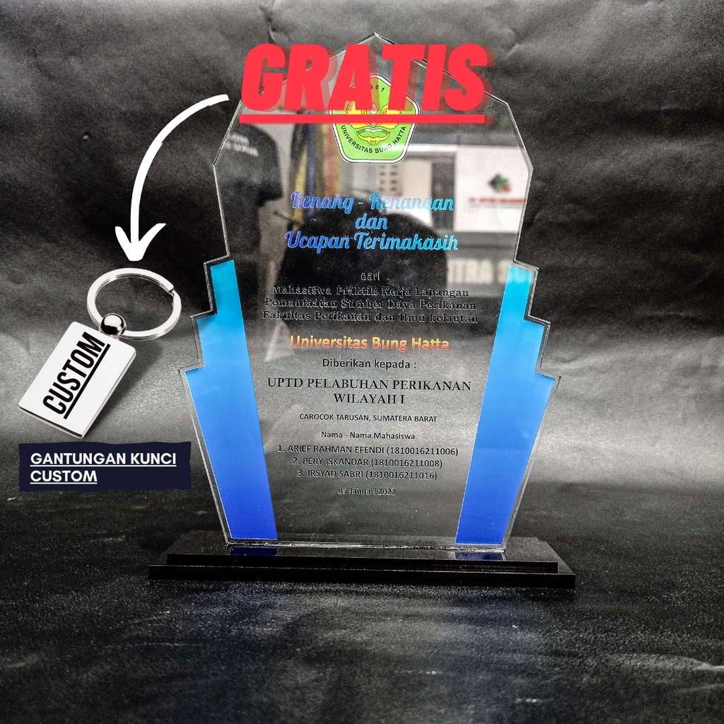 Plakat akrilik CUSTOM Tebal 5mm + BOX BLUDRU /  / hadiah / penghargaan / wisuda / piagam / plakat / 