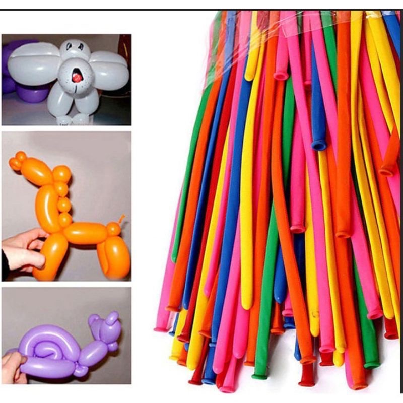 BALON TWIST mix warna isi 100 / BALON PANJANG / BALON PENTIL