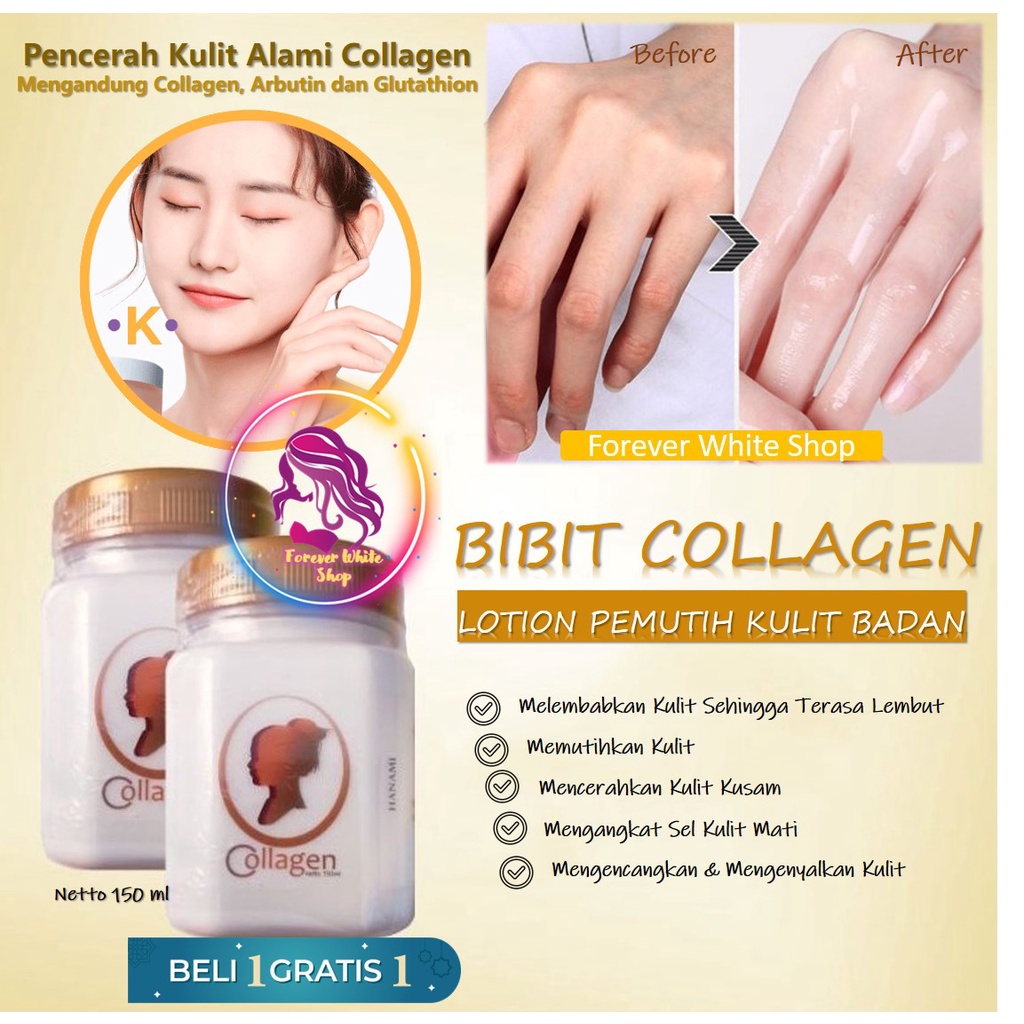 Beli 1 GRATIS 1  Pemutih Kulit Bibit Collagen Pemutih Badan ORI 150 ml / Bibit Collagen Asli Bitcol 
