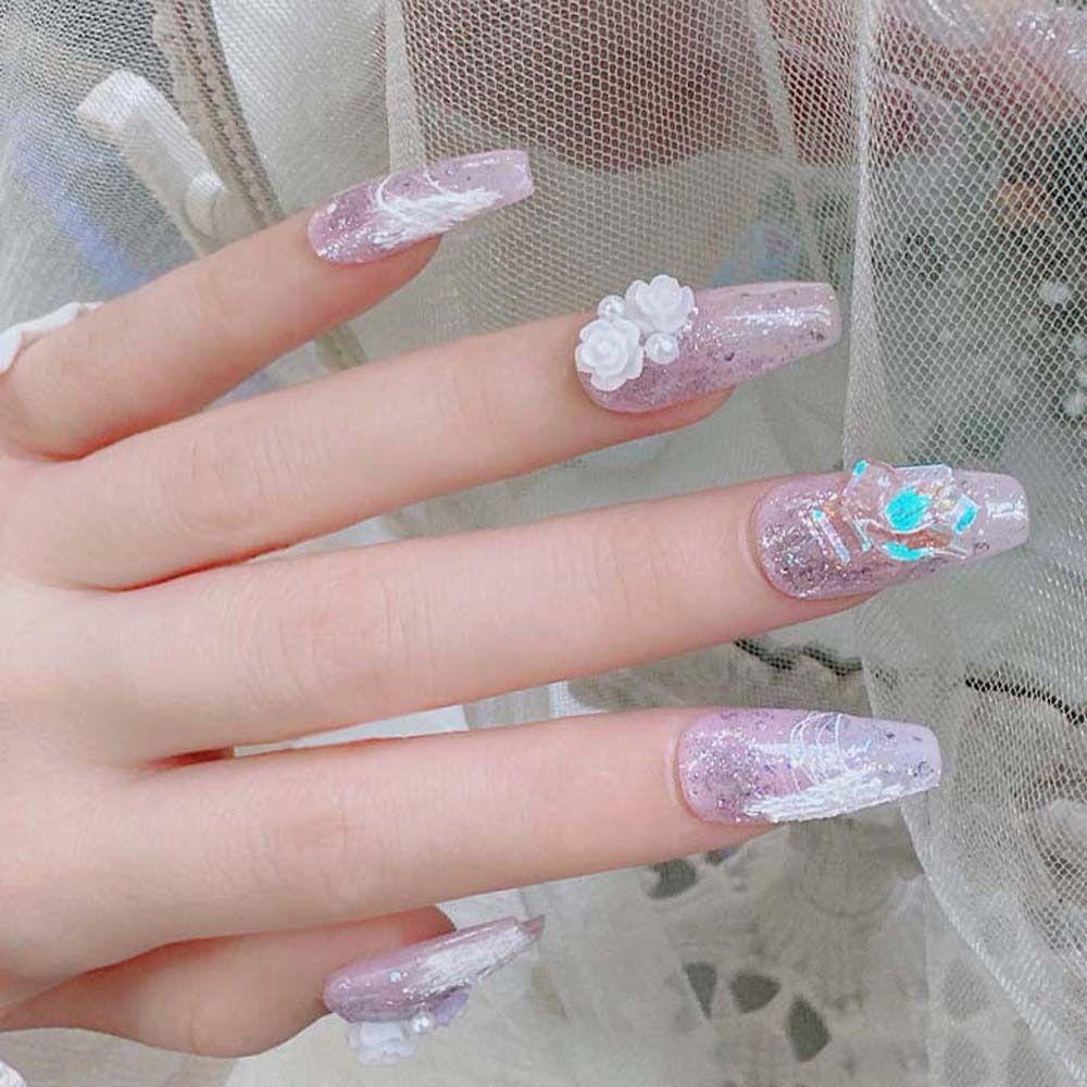 AUGUSTINA Agustina Camelia Hiasan Kuku Wanita Pesona Kuku Matte Camelia Nail Art Perhiasan Bunga Nail Drill