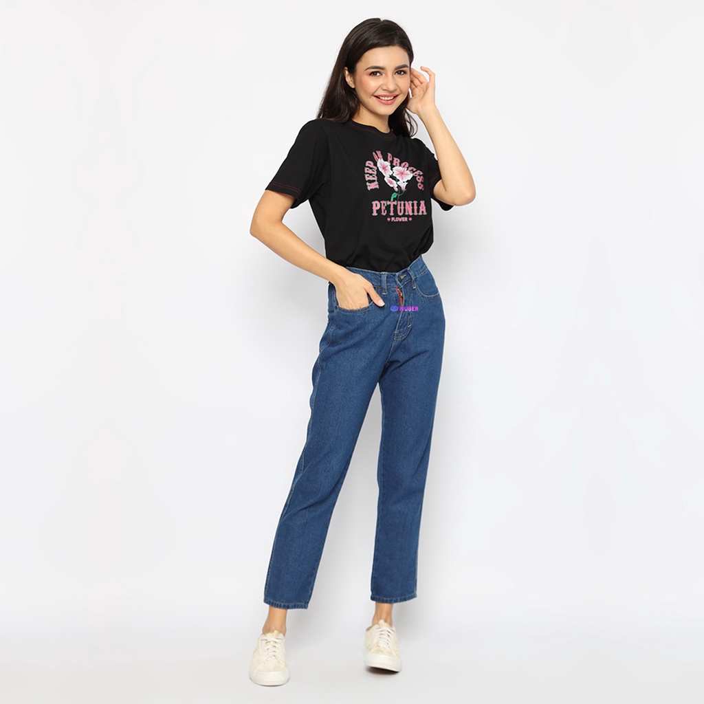 Nuber Karet Celana Panjang Highwaist Boyfriend Jeans ROSE Sale