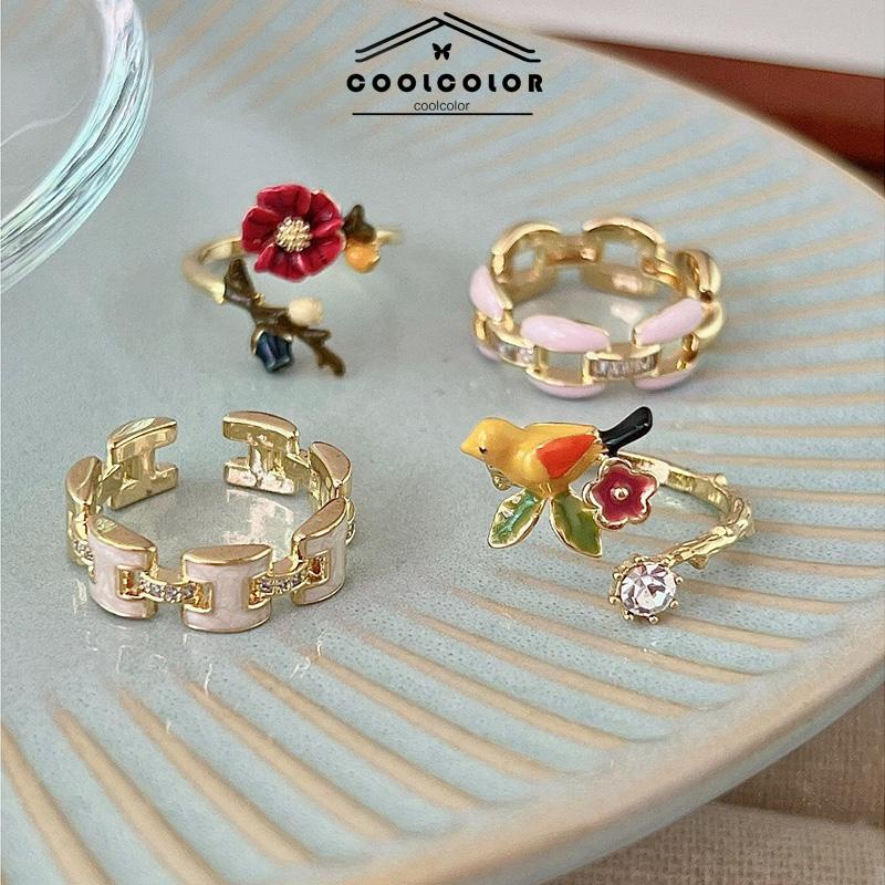 COD❤️Cincin Model Terbuka Bahan Alloy Desain Bungaburung Hias Berlian Imitasi Untuk Wanita Aksesori Cincin Serbaguna- cl