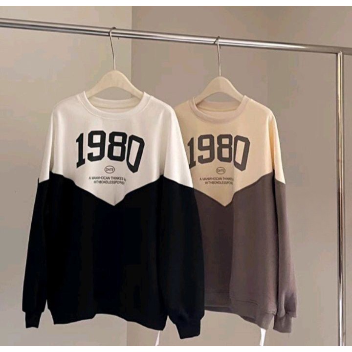 Sweater Crewneck 1980 Combine Outerwear Pria Wanita Jacket OOTD Kasual Outfit Ala Korean Blouse Terbaru