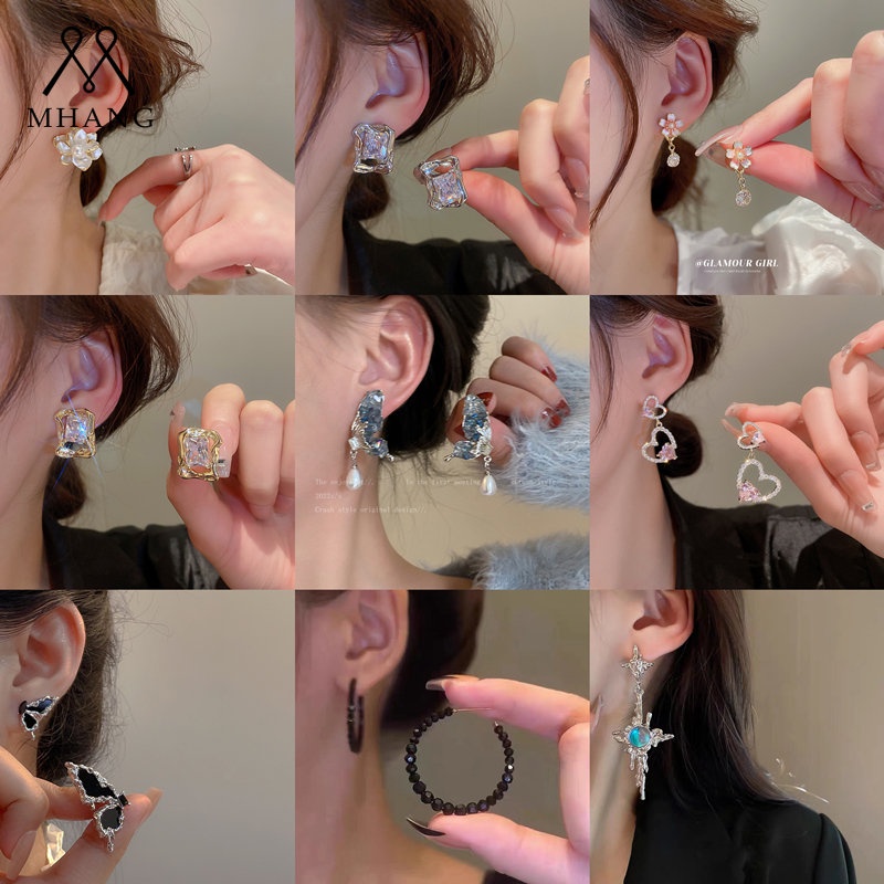 Anting Rumbai Cinta Zirkon Mewah Yang Dipersonalisasi Anting Rumbai Gaya Punk Baru Kupu-Kupu Hitam Anting Wanita Korea Multi Style Perhiasan Wanita