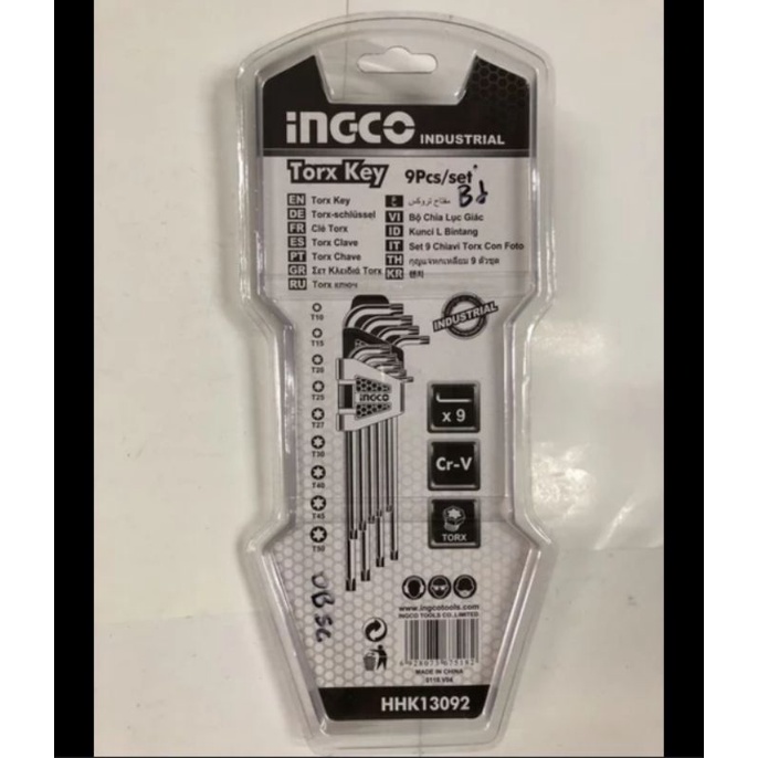 KUNCI L PANJANG BINTANG SET 9PCS TORX KEY INGCO