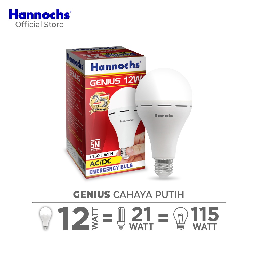 Hannochs Lampu Emergency Led AC/DC Genius 12 watt cahaya Putih