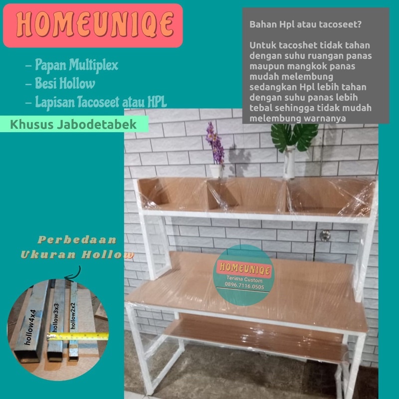 HOMEUNIQE Meja Kerja Rak Serbaguna  Meja Laptop Meja belajar Meja perpustakaan