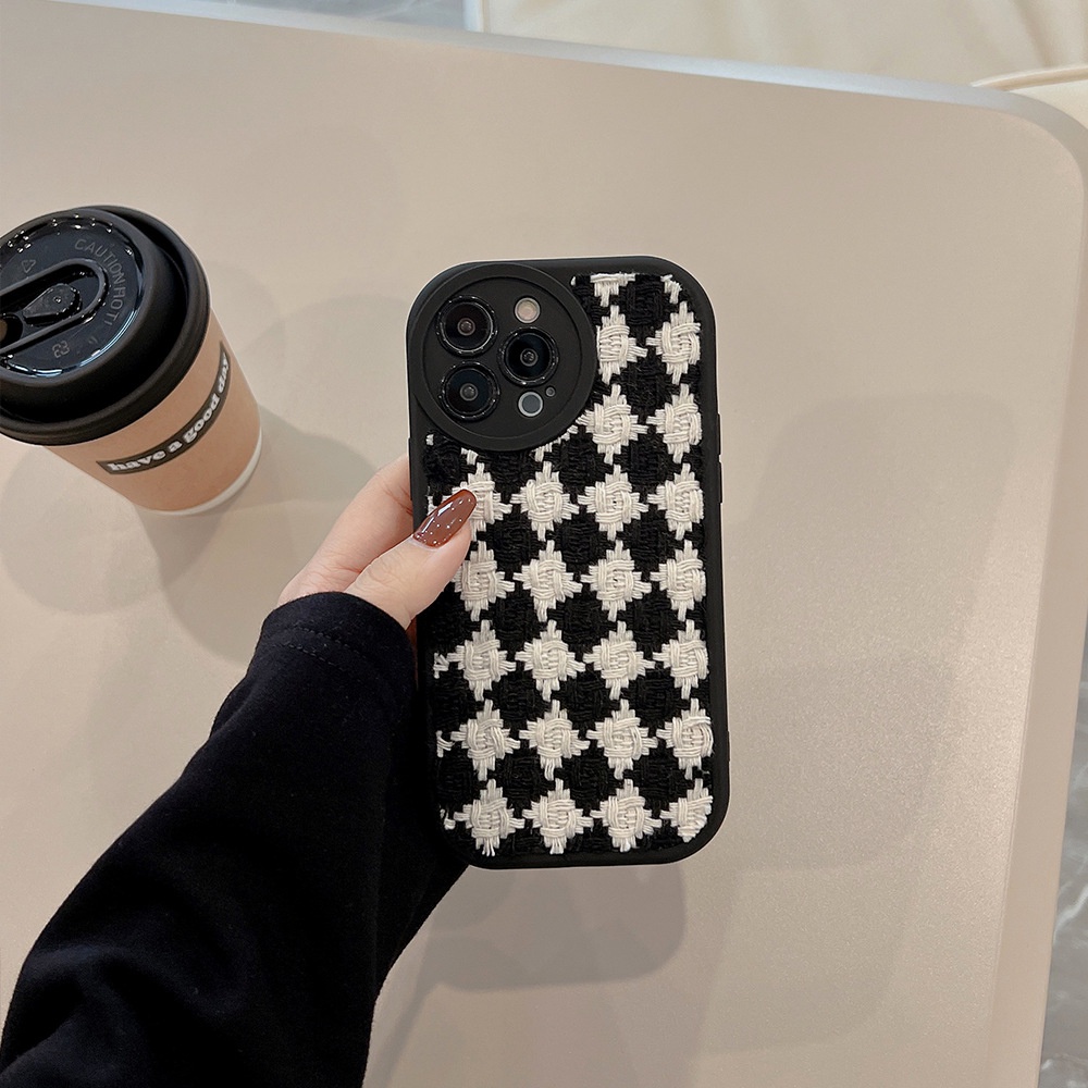 Korea Hitam Dan Putih Kain Flanel Berlian Silikon Case Untuk Iphone 14xxxr XM 11 12 MINI 13 PRO MAX Casing1216
