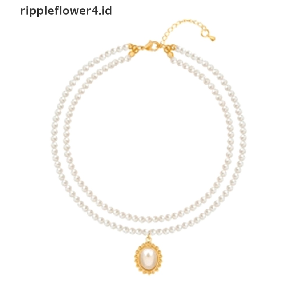 {rippleflower4.id} Kalung Liontin Kerah Mutiara Double Layer Elegan Perhiasan Wanita Choker~