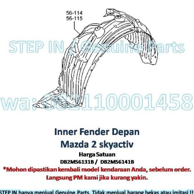 Db2M56131 Db2M56141 Linner Fender Inner Spakbor Depan Mazda 2 Skyactiv