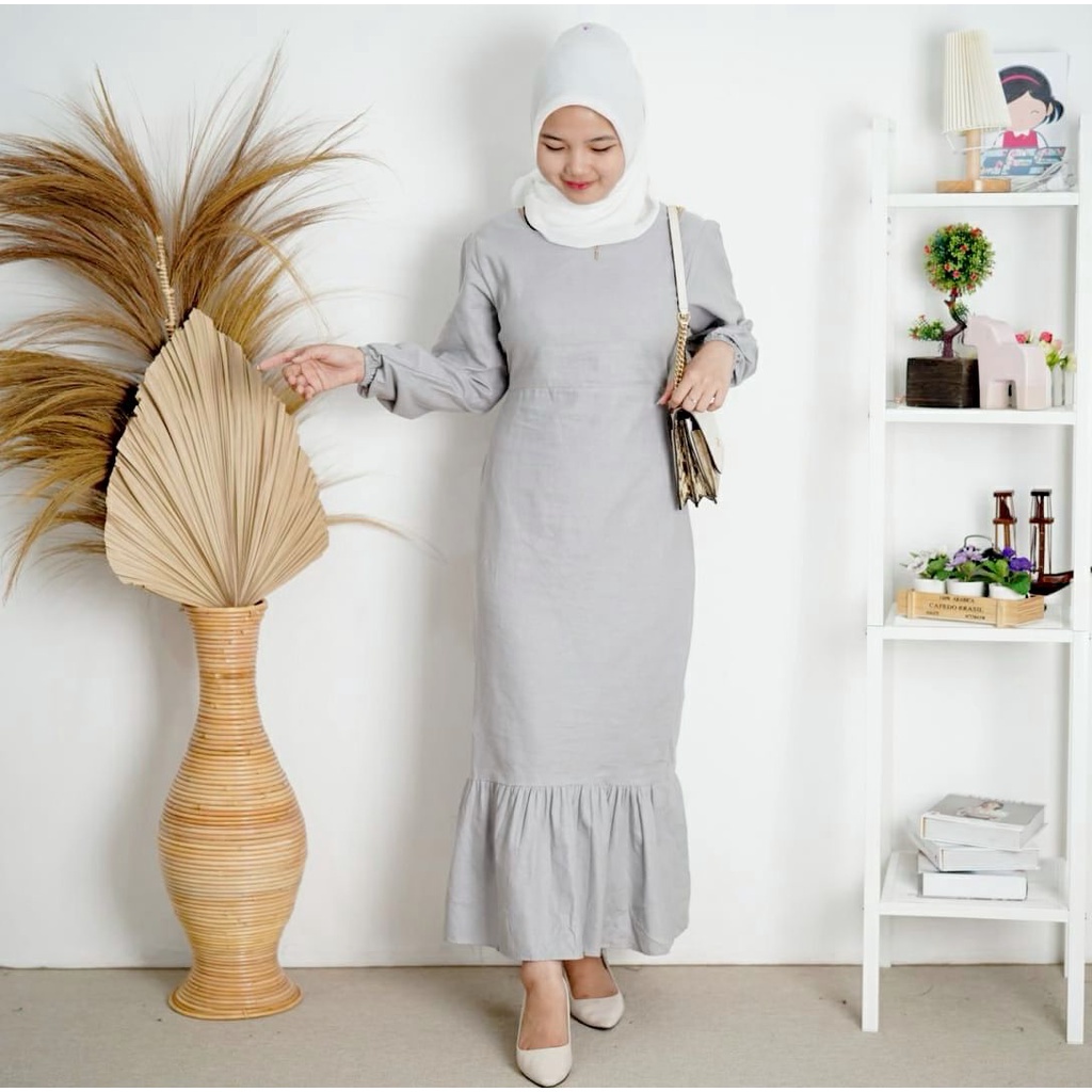 BEFAST - ZFS LONGDRESS SOFIA / ARQELA LINEN KOREAN MERMAID DRESS / Dress Pass Body Trendy / Maxy Dress Wanita Remaja / Pakaian Pesta/Kondangan / Longdress Lengan Panjang / Fashion Kekinian Wanita Remaja ABG / Outfit Style Selebgram