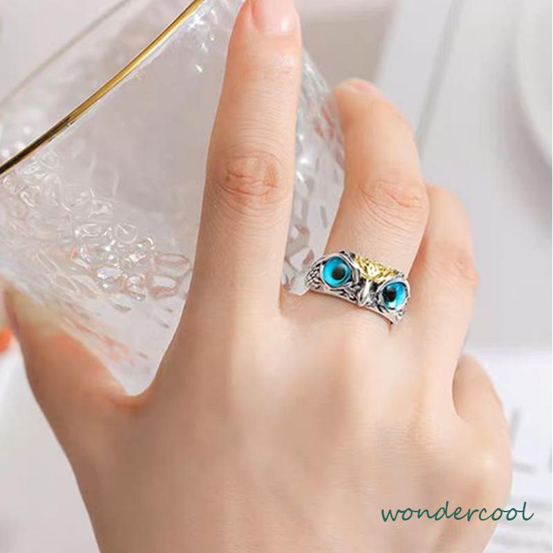Cincin Retro Mata Burung Hantu Kepribadian Warna Aksesoris Cincin yang Dapat Disesuaikan-Won