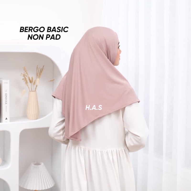 non pad Bergo BASIC non pat tanpa pet hijab olahraga jilbab sport menutup dada jersey super premium adem siria