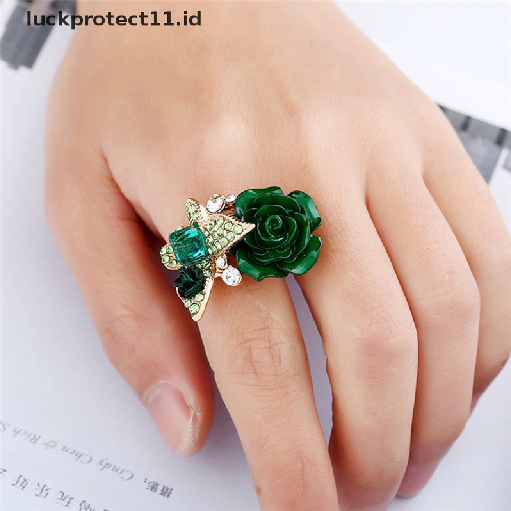 /Fashion Hot// Fashion// Cincin Jari Kupu-Kupu Mawar Yang Dapat Disesuaikan Cincin Berlian Imitasi Kristal Pertunangan Perhiasan.