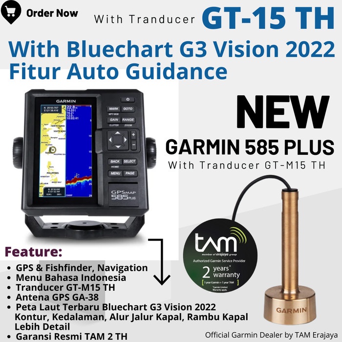 Garmin 585+ Plus (GPS + fishfinder) With Tranducer GT-15 Garansi Resmi