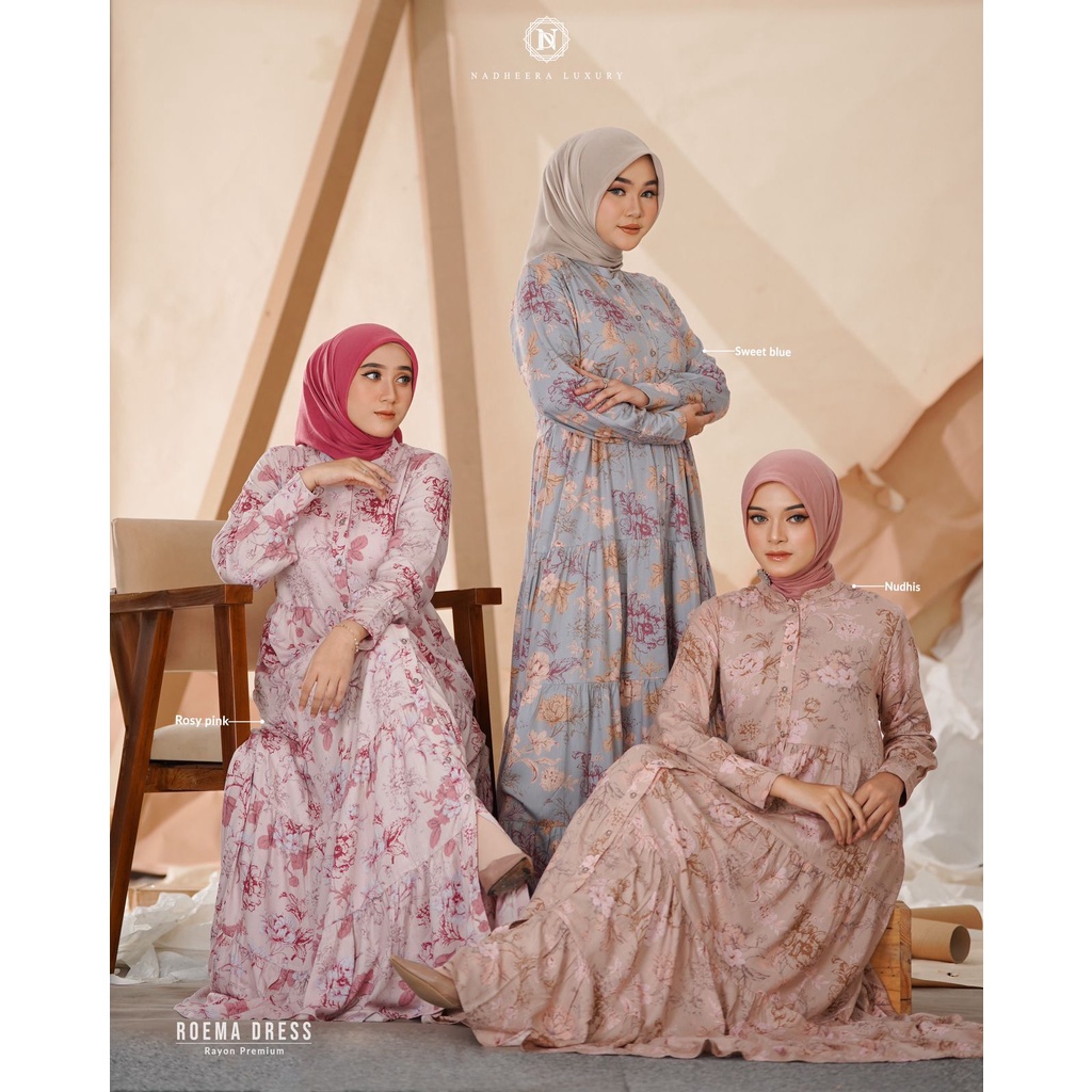 Roema Dress ORI by Nadheera Luxury Gamis Terbaru Rayon Premium Busui Jumbo XXL Dress Korea Wanita Ko