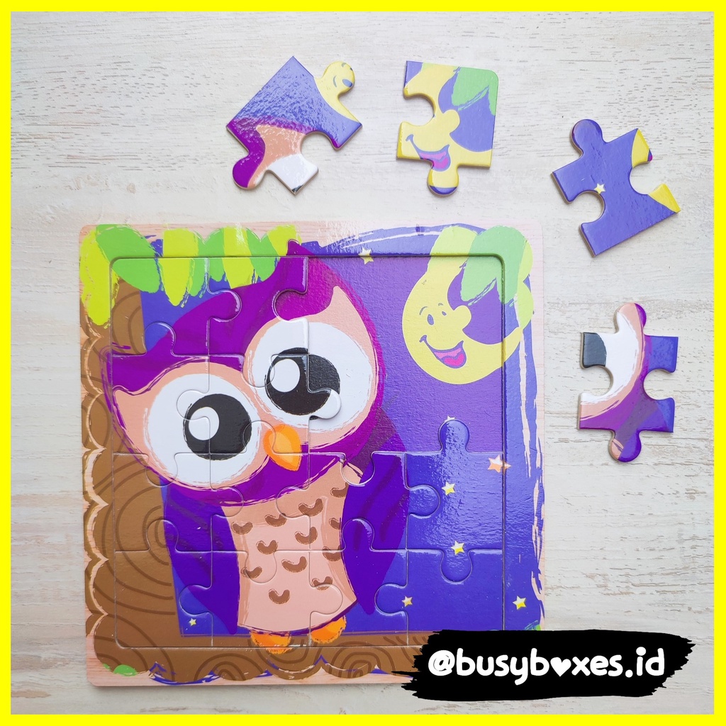 Busyboxes.id Mainan anak puzzle edukasi anak 1 2 3 tahun laki laki perempuan mainan edukasi Montessori puzzle jigsaw hewan binatang burung hantu owl