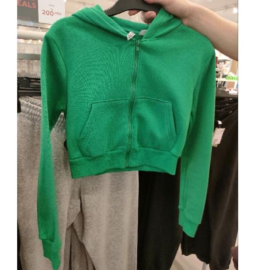 Top Produk.. H&M Jaket Crop Hoodie Wanita zipper