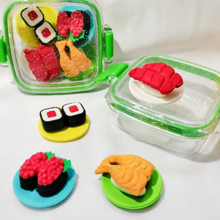 PENGHAPUS SUPER LUCU BENTUK SUSHI 1 SET KOTAK CUTE UNIK HARGA TERMURAH KARET HAPUS BENTUK MAKANAN RAMEN IMUT LENGKAP 1BOX KUALITAS PREMIUM STATIONARY FANCY TERLARIS