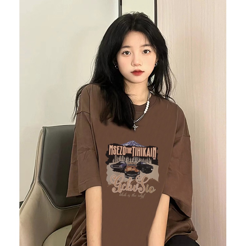 baju kaos wanita lengan pendek american retro pattern printing kaos toffe oversize kekinian baju kaos wanita ootd