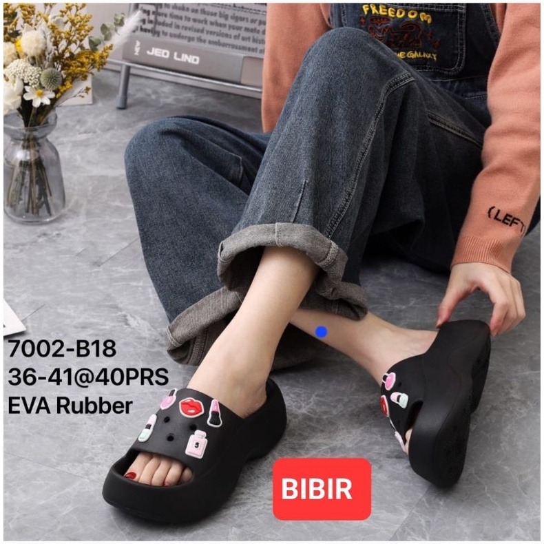 Sandal Fuji / Sandal Wanita Jelly Wedges Eva/ Selop Wedges Tebal variasi Jibbitz BALANCE 7002
