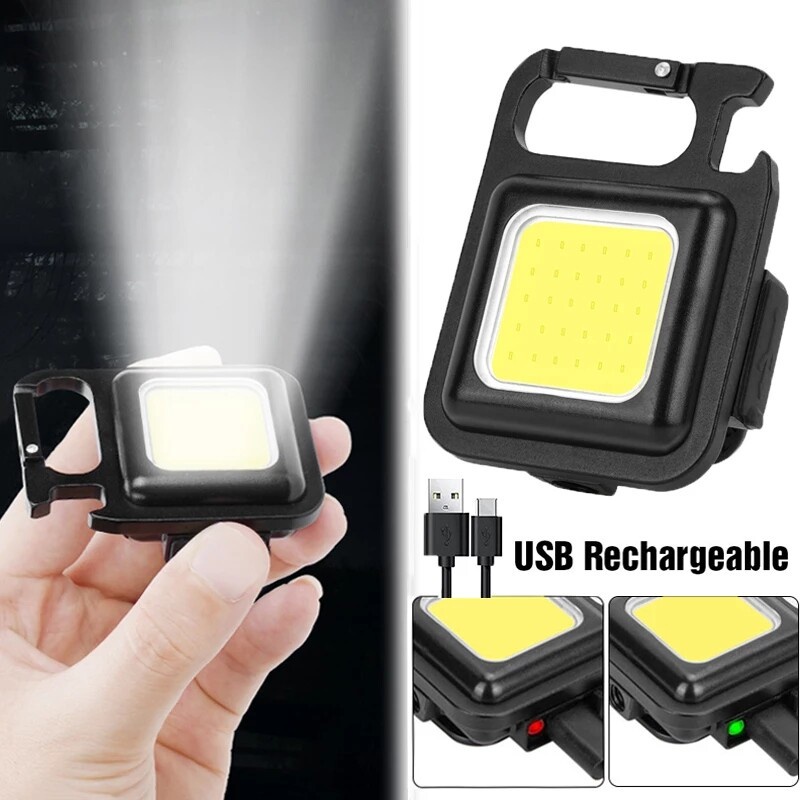 Senter Mini Lampu COB Keychain Light 800 Lumens Portabel Rechargeable Lampu LED Gantungan Kunci Lampu LED Mini Lampu Camping Emergency Lampu Isi Siaran Langsung Luar Ruangan