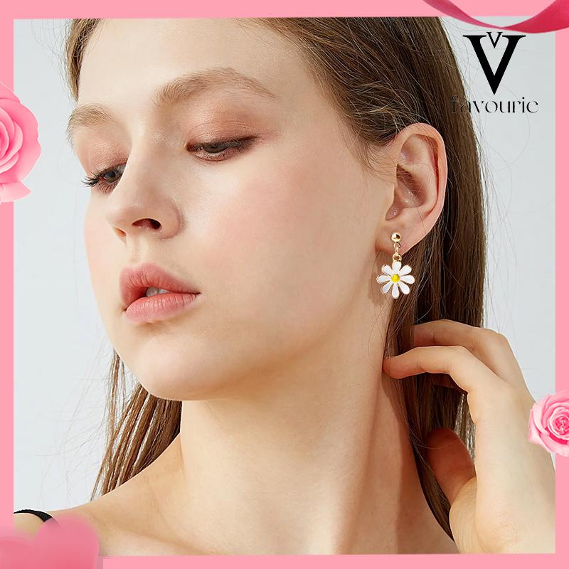 COD925 Silver Daisy Earrings Fashion Anting Pejantan Bunga Matahari Manis Segar-FA