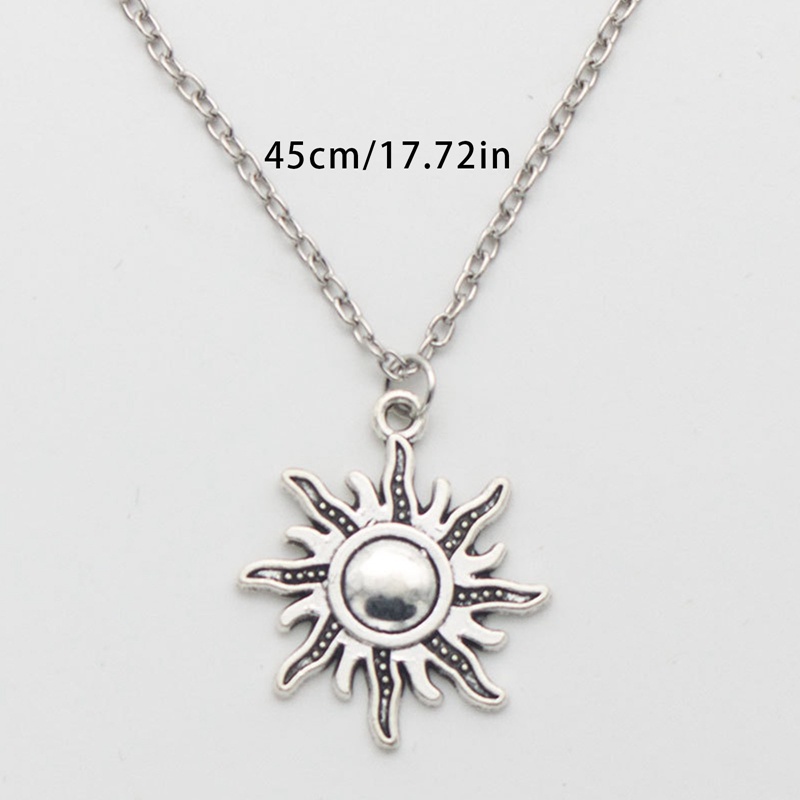 Antik Warna Perak Matahari Bulan Liontin Kalung Pecinta Retro Pendek Rantai Choker Kalung Teman Wanita Fashion Perhiasan