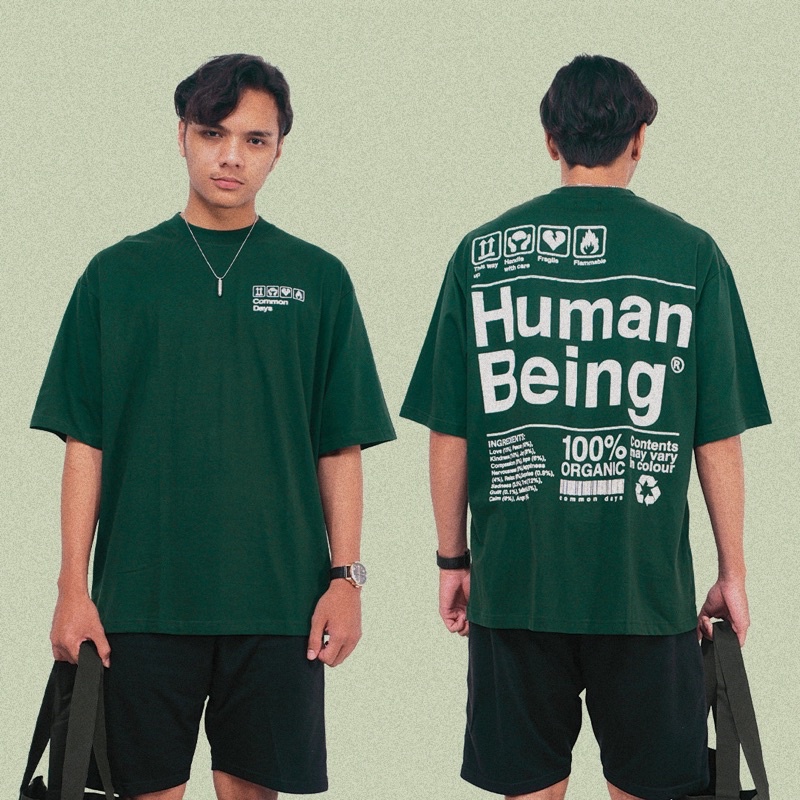 common days | Oversized Unisex T-shirt HUMAN BEING / Kaos Oversize / Tee / Hijau / Green / Smiley / Cewek Cowok Wanita Pria / Cotton Combed 24s / Premium / adlv / peanut stain / nomad studio / quote / insurgent / thanksinsomnia